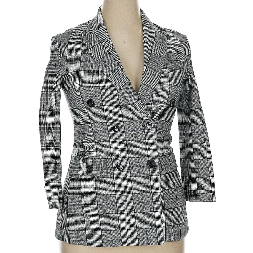 Circolo 1901 Women's Black and Blue Plaid Double-Breasted Blazer